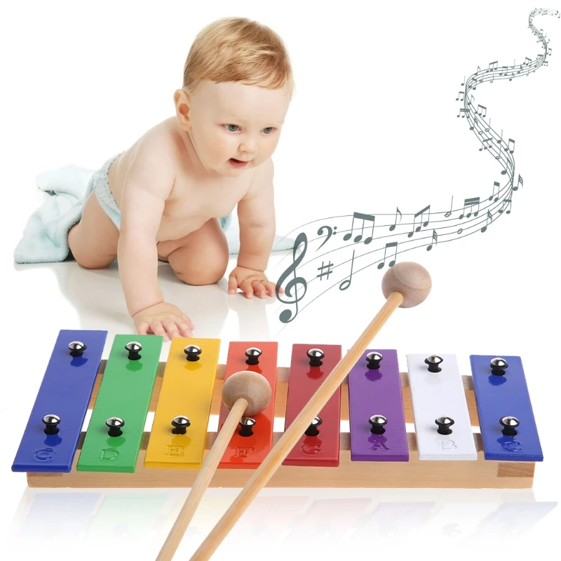 8 Poznámky Drevené Detí Dieťa Xylophone Glockenspiel Hudobný Nástroj, Hudobná Hračka