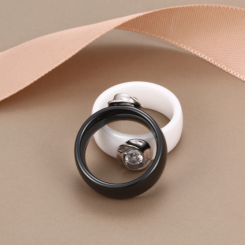 8mm Čierne Biele Keramické Krúžky Plus Cubic Zirconia Pre Ženy, Dievča, Elegantné 925 Sterling Silver Ženy snubný Prsteň Módne Šperky