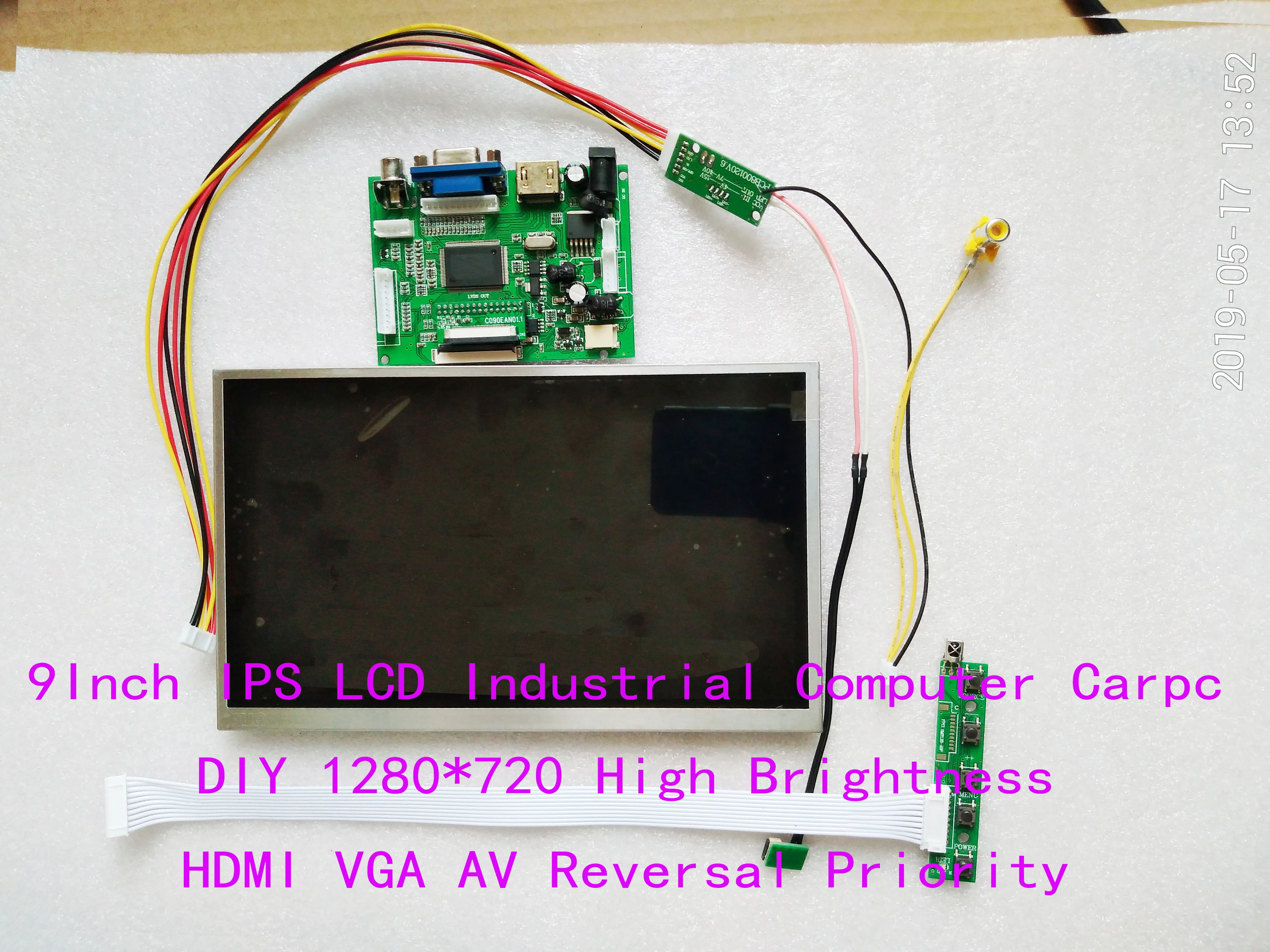 9 Palcový 1280*720 C090EAN01.1 IPS LCD 680ccd HDMI, VGA, AV Podpora Otáčanie Prioritou Pre Carpc DIY Priemyselného Počítača USB Touch