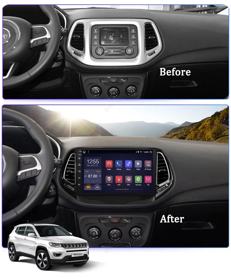 9 palcový Android Auto multimediálny prehrávač GPS navigačný systém pre Jeep COMPASS 2017-2018 rádio Audio stereo môže autobus č. 2 din dvd