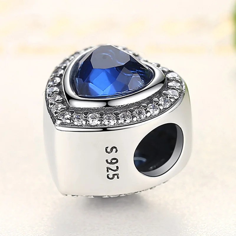 925 Sterling Silver Perličiek Modrá CZ Srdce Ruské Koleso Šťastie Oko Snowflake Kúzlo Fit Pôvodné Kúzlo Náramok Pandora DIY Šperky