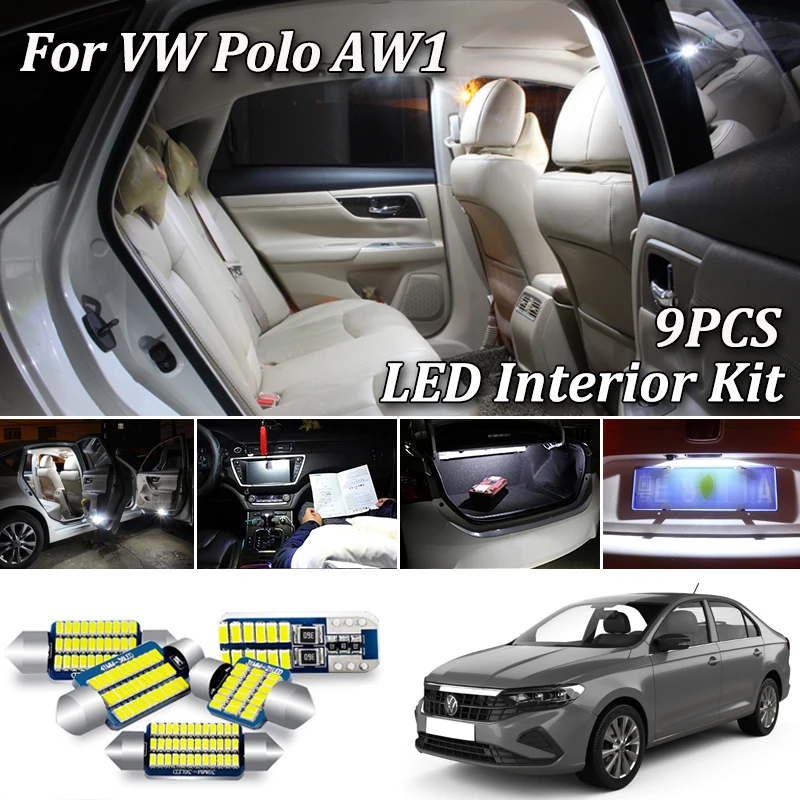 9Pcs Canbus Biele Auto Interiérové LED Svetla Kit Pre Volkswagen VW Polo AW1 BZ1 2018+ Interiérové LED Svetlo