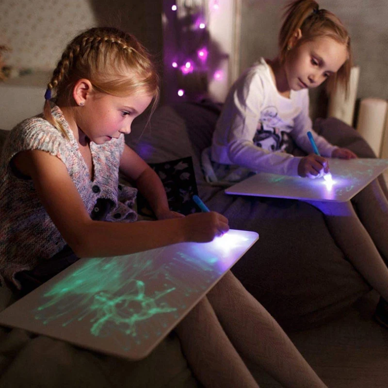 A3 A4 A5 LED Svietiace rysovaciu Dosku ruský anglický Graffiti Doodle Tablet Magic Čerpať So Svetlom-Zábavné Fluorescenčné Pero Vzdelávacích