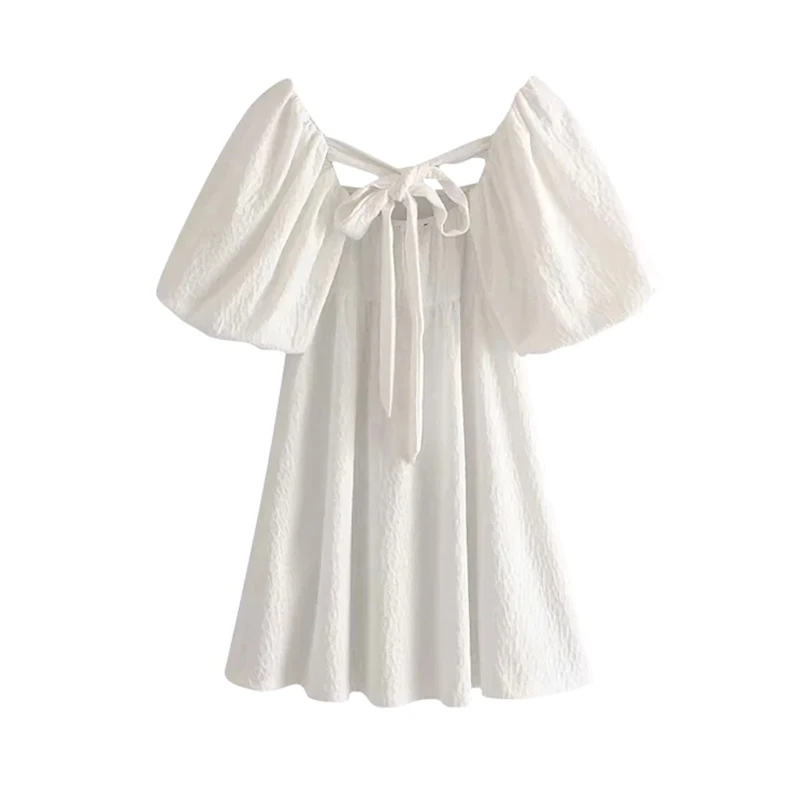 Aachoae Letné Biele Mini Šaty Žien Lístkového Krátky Rukáv Sladké Bavlnené Šaty Späť Motýlik Duté Z Pevnej Bežné Šaty Vestidos