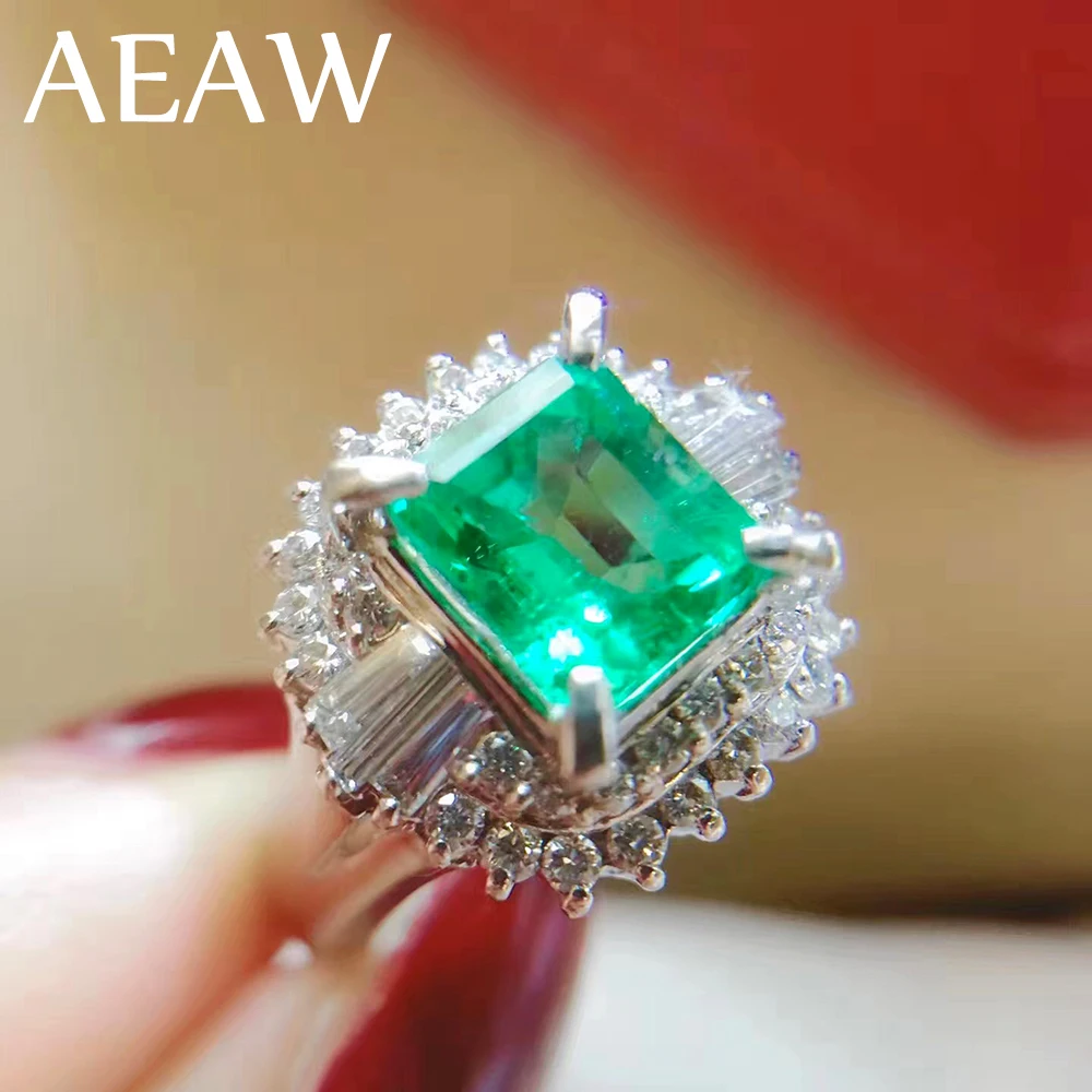 AEAW 3ct AAA Lab Vytvorili Kolumbijskej Emerald CCE Emgagement Krúžok Originálne Pevné 14k Bieleho Zlata s Lab Diamond Moissanite