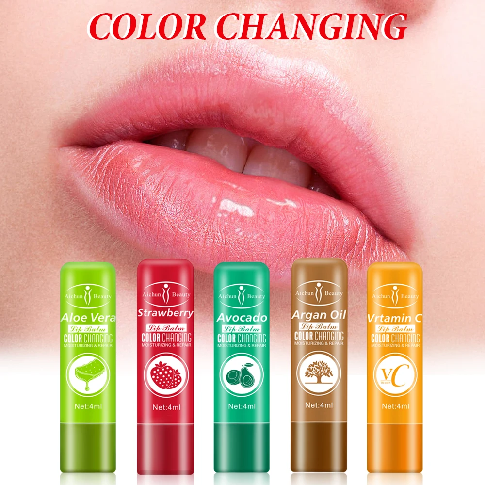 Aichun Balzam na Pery, Ovocie Série Farba-zmena Lip Care Moisturizing a Hydratuje Anti-sušenie Rúže Jahoda Aloe Vera-4 ml
