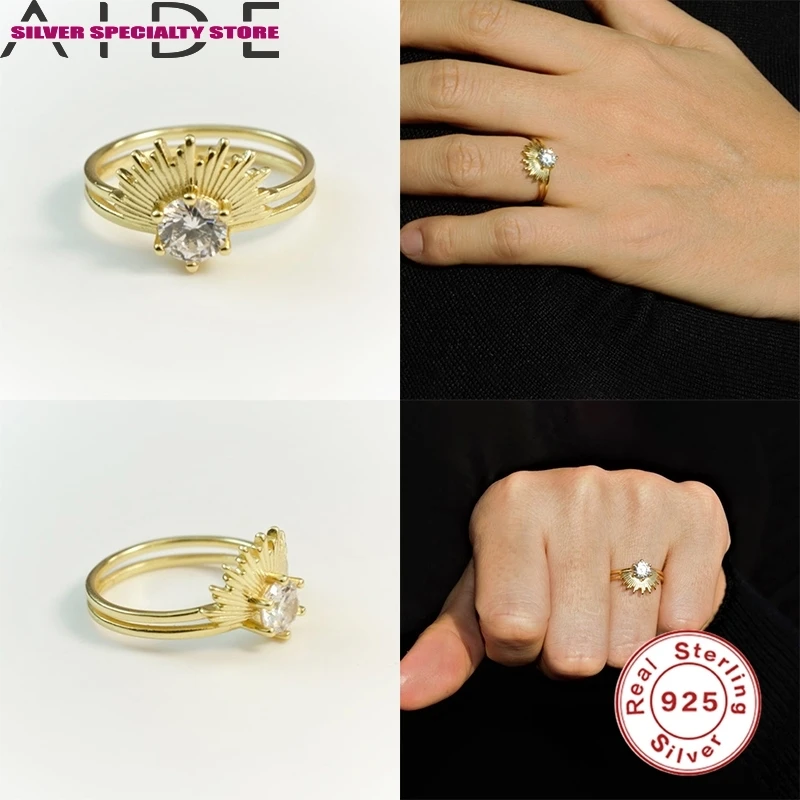 AIDE Black Zirkón Krúžok 925 Sterling Silver Anillos Zlaté Prstene Pre Ženy, Luxusné 2020 Nové Jemné Šperky, Snubné Prstene, Darčeky