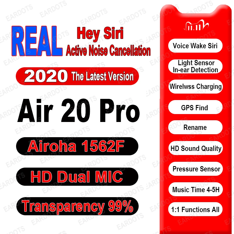 Air20 Pro ANC TWS 1562F Pravda, Svetelný Senzor Skutočný Hlas Wake Bezdrôtové Slúchadlá HD Duálny MIKROFÓN Bluetooth 5.0 Slúchadlá Transparentnosť