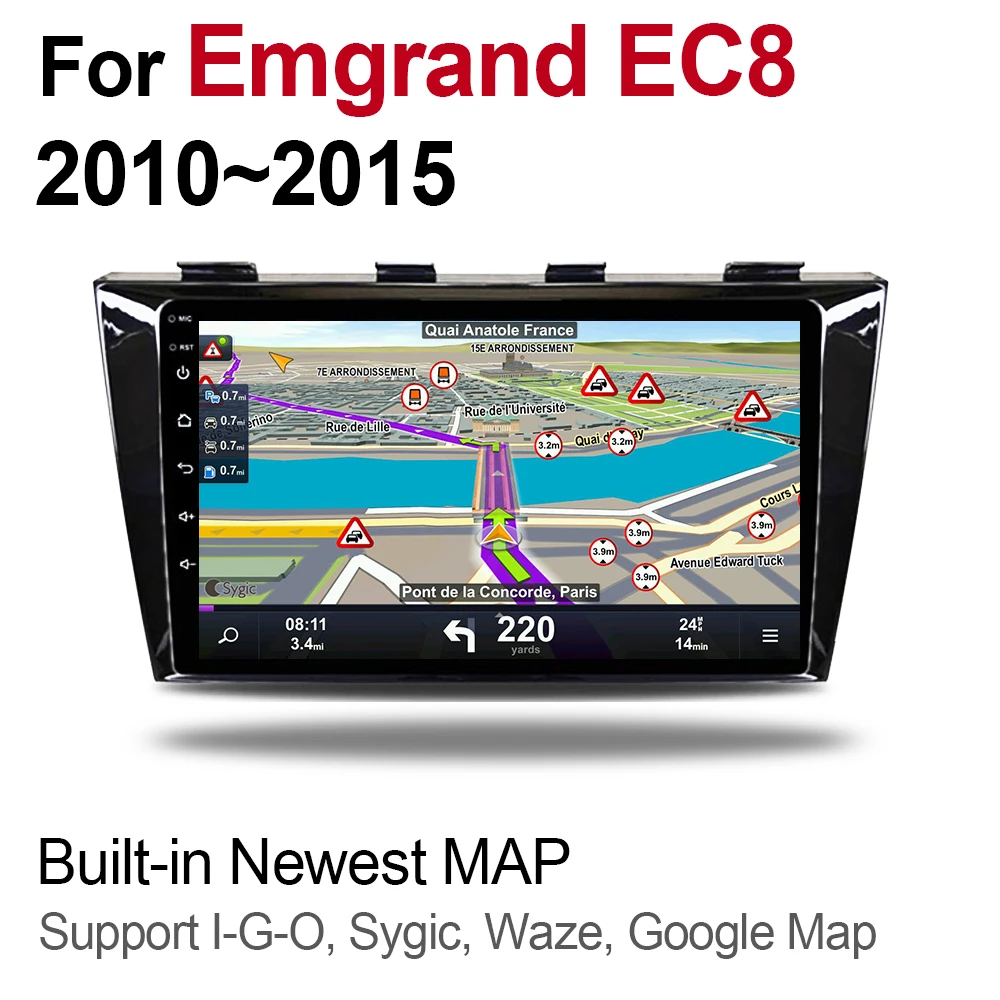 Android auto dvd prehrávač Pre Emgrand EC8 EC820 2010 2011 2012 2013 Multimédiá GPS Navigácia Mapy Autoradio, WiFI, BT