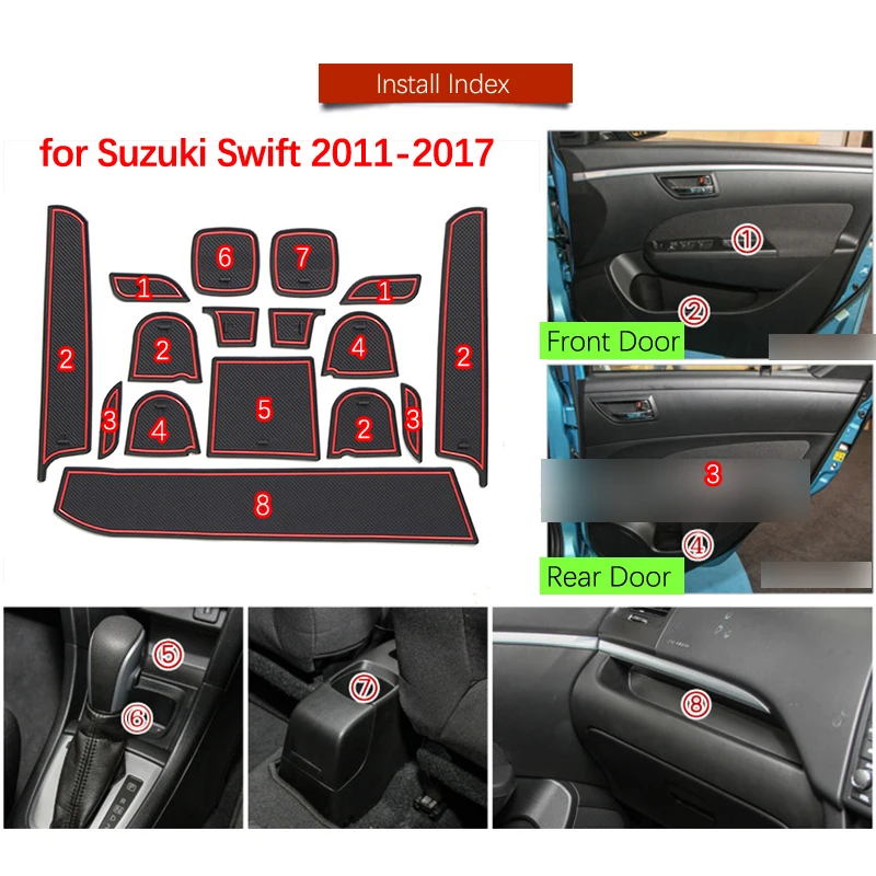 Anti~sklzu Dvere Gumy Pohár Vankúš pre Suzuki Swift 2011~2017 Maruti DZire Šport ZC72S ZC82S ZC32S Mat Auto Interiérové Doplnky