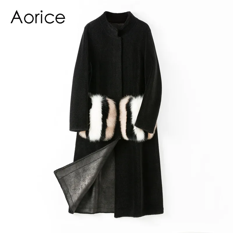 Aorice ženy dlho reálne ovčie kožušiny bunda, kabát žena vlna kožušiny výkopu plus veľkosť parkas kabáty bundy H68290