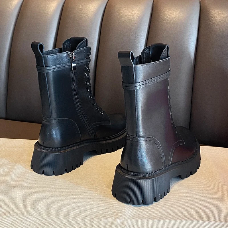 ASUMER 2021 Nové Úplné originálne kožené topánky dámske topánky šnurovacie jeseň zimné topánky na platforme, členkové topánky žena robustný krátke topánky