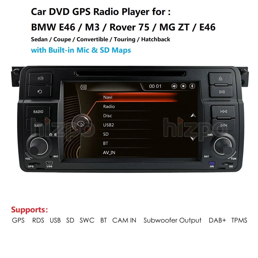 Auto multimediálny prehrávač DAB+ DVD Autoradio s GPS pre BMW E46 M3 325 3er 318 320 Rover75 MG Navi RDS VMCD 8G Mapy BT SWC AM/FM RDS CD