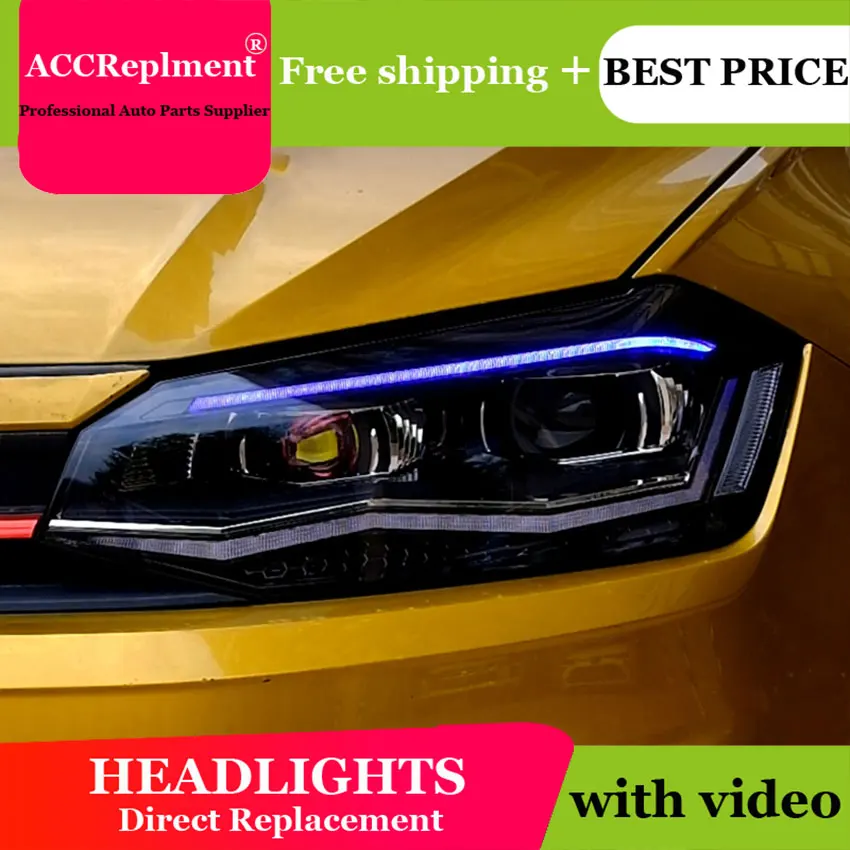 Auto Styling LED Vedúci svetlo na VW POLO svetlomety 2019 led reflektor led drl H7 hid Bi-Xenon Šošovky, nízke svetlo