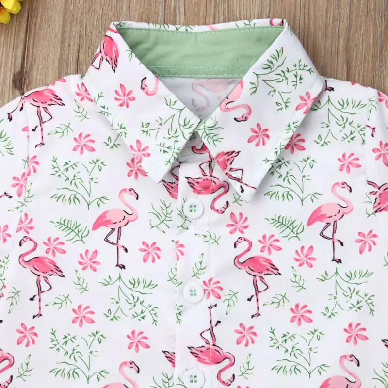 Batoľa Detský Baby Boy Gentleman Oblečenie Flamingo Tlač Tričko Topy Šortky, Nohavice 2ks Formálne Oblečenie Veľkosť 1-5Y