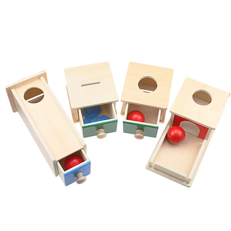 Batoľa Dreva Montessori Zápas Trvalé Loptu Box Kolo Obdĺžnikový Box Mince Box Hračky pre Deti Unisex Dieťa 12 Mesiac Chlapci Dievča