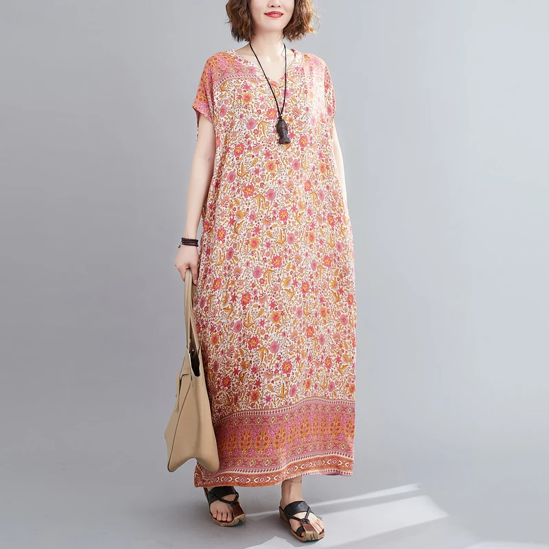Bavlna satén plus veľkosť vintage kvetinový ženy príležitostné voľné dlhé letné plážové šaty elegantné oblečenie 2021 dámske šaty sundress