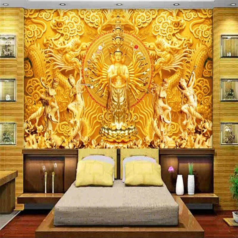Beibehang Vlastné 3d tapeta Dobré zlaté Avalokitesvara buddha stenu, papierové pozadia na stenu dekoratívne maľby
