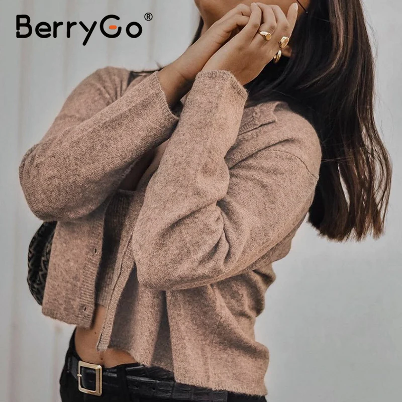 BerryGo Pletené kus dvoch súbor jar vesty ženy Dlhý rukáv tlačidlá cardigan Bežné officework noste teplé camis topy, svetre
