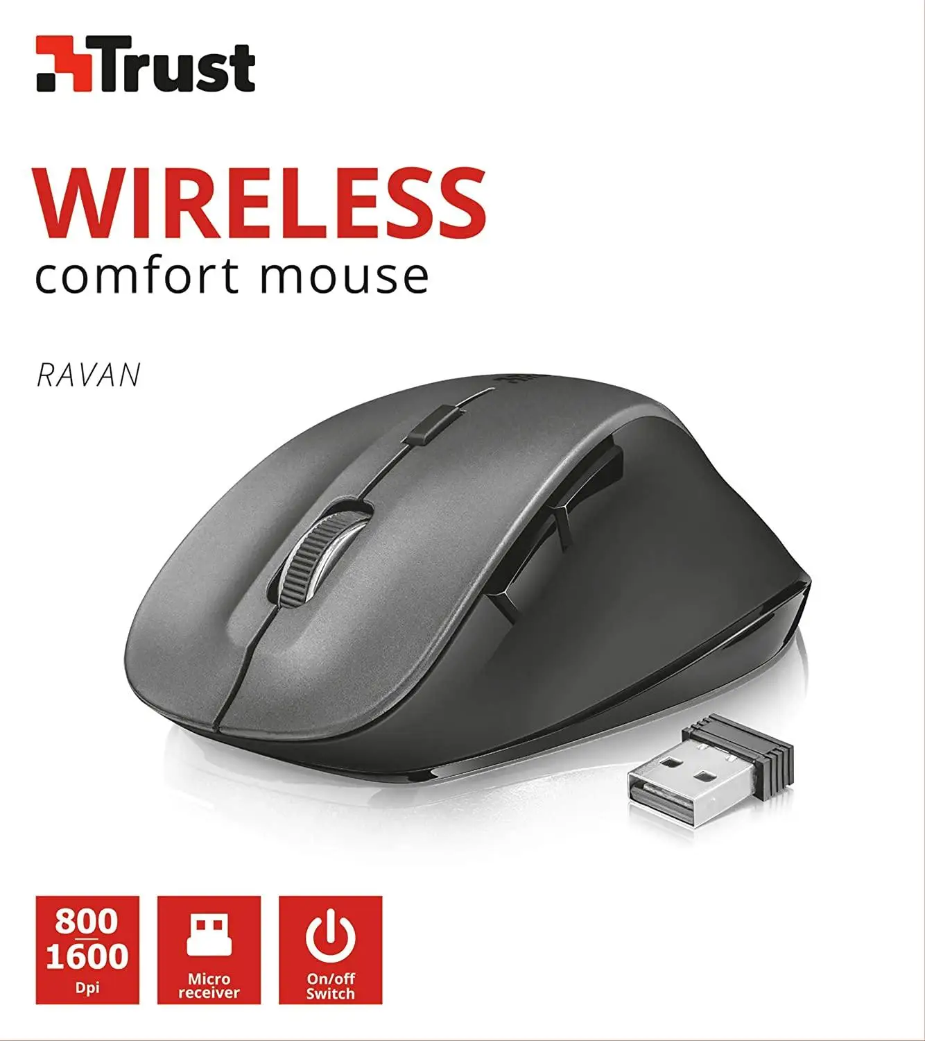 Bezdrôtová Myš TRUST RAVAN-zvyšok ergonomické palec-800-1600DPI