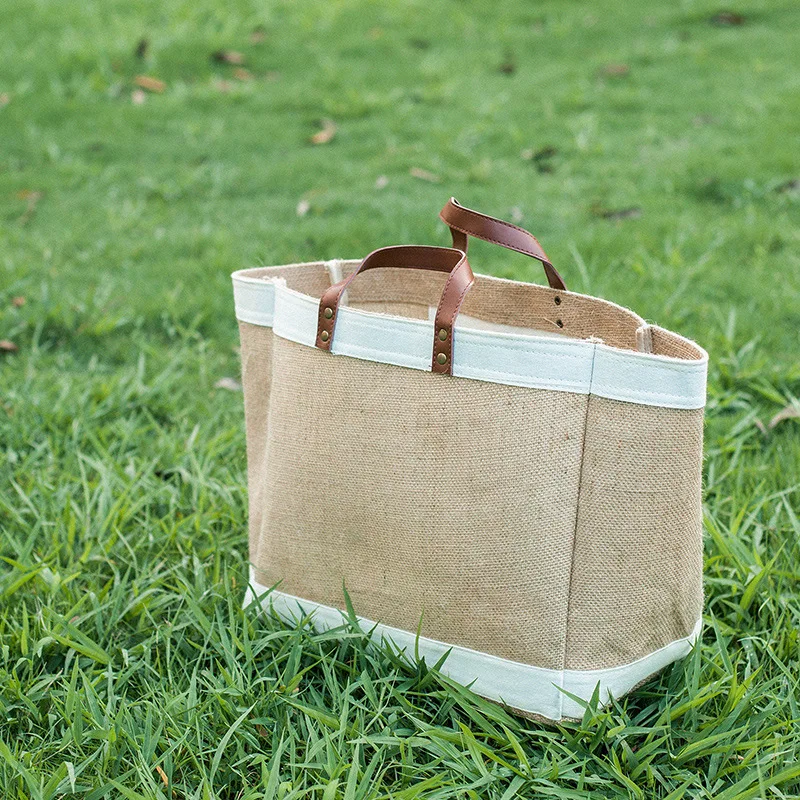 Bežné bielizeň taška veľká kapacita nákupní taška jednoduché tote bag ženské ruky taška prenosná žena cestovať kabelky juty vlákniny tašky