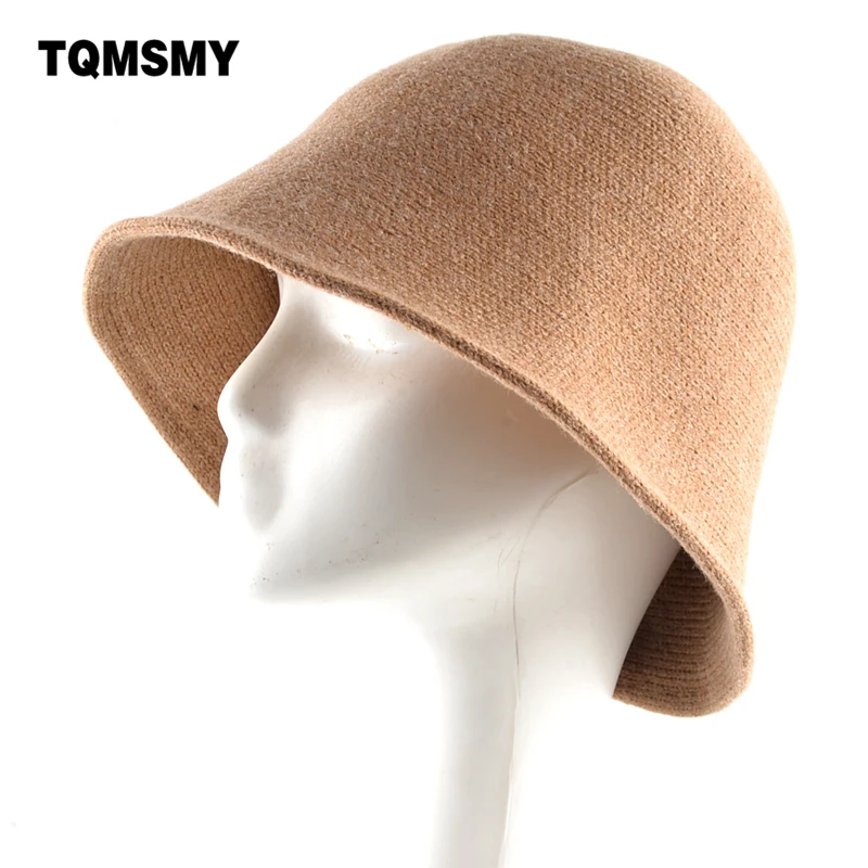 Bežné pletené vlnené klobúk unisex vedro čiapky pre ženy zime široké bočné krytky Hrubšie dámske jednofarebné slnko klobúk Mäkké skladacie spp