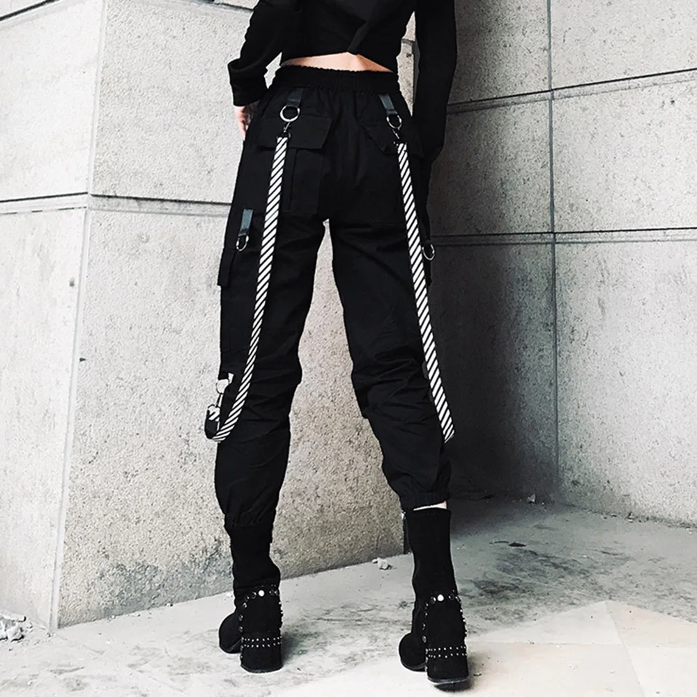BF Štýl Cargo Nohavice Ženy v Pohode Streetwear Prekladané Páse s nástrojmi Gotický Voľné Hip Hop Tepláky Jogger Tmavo Čierne Goth 2020 Jeseň