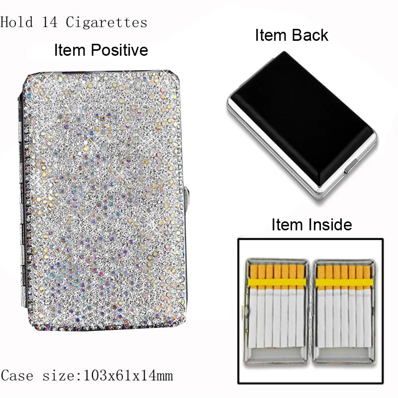 Bling Prenosné Kryštál Diamantu Cigariet Prípade Box Ľahšie Pre 14 Ks Držiak na Cigarety Slim USB Plnenie Zapaľovačov Ženy, Dievčatá