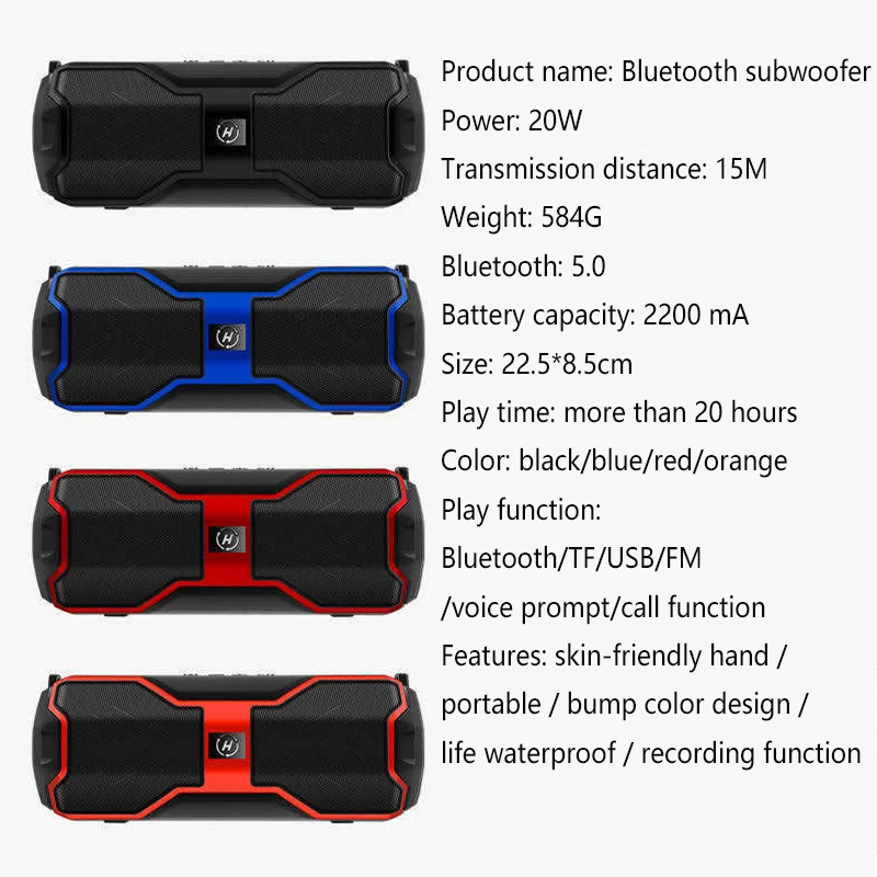 Bluetooth Hudby Bass Reproduktor, Prenosné, Nepremokavé Vonkajšie LED Bezdrôtový Stĺpec Reproduktor, Podpora TF Karty, FM Rádio, Aux Vstup