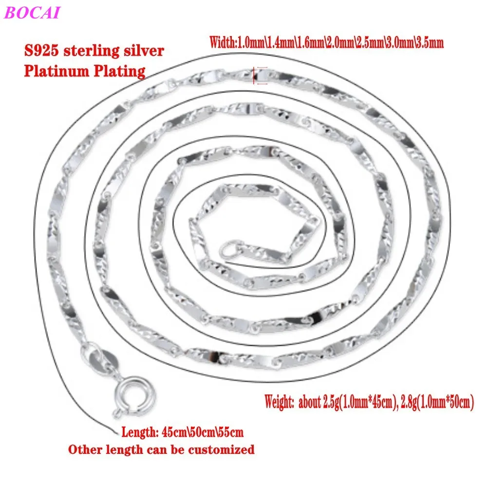 BOCAI S925 Mincový Striebro náhrdelník žena kľúčnu kosť Náhrdelník multi špecifikácia mužov 1.0 kolo závit M 925 strieborný náhrdelník