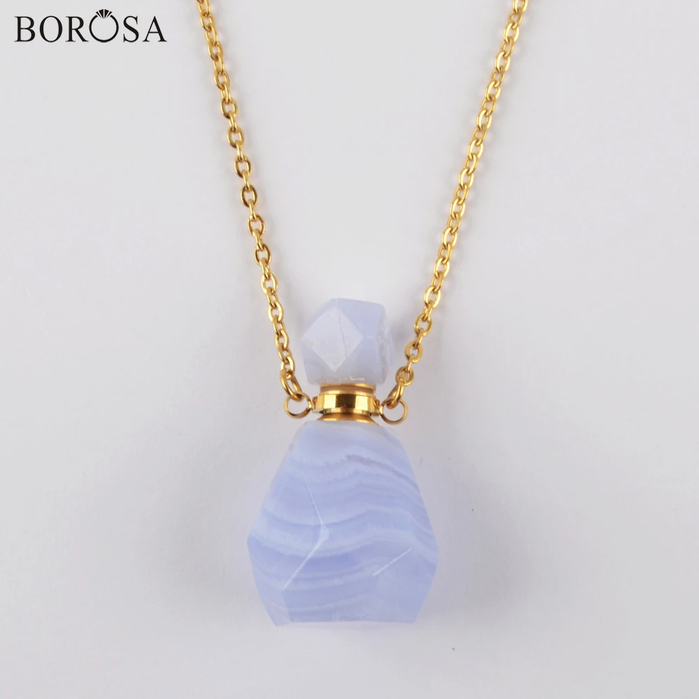BOROSA Modrá Čipky Agates Náhrdelník Prívesok Tvárou Drahokamy Kameň Parfum Fľašu Konektor Zlato Esenciálny Olej Šperky pre Ženy WX1329
