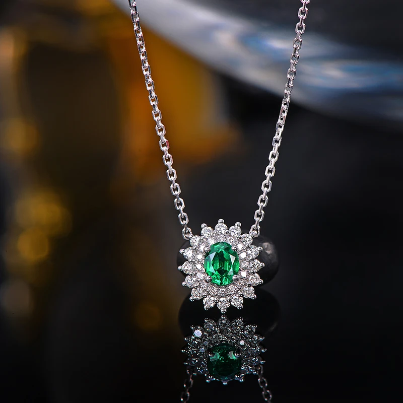 Caimao Prírodné Emerald Prívesok Reťazca 14K Bieleho Zlata s 0.33 ct H SI Diamanty Náhrdelník