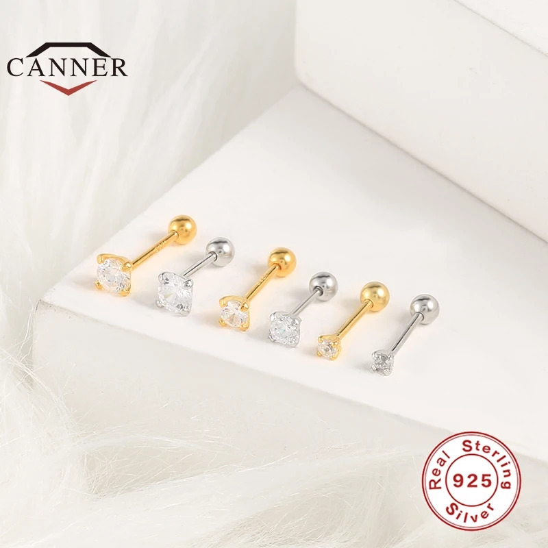 CANNER 3ks/set 2/3/4 mm CZ Zirkón 925 Sterling Silver Malé Stud Náušnice pre Ženy, Piercing, Náušnice Earings Šperky Pendientes