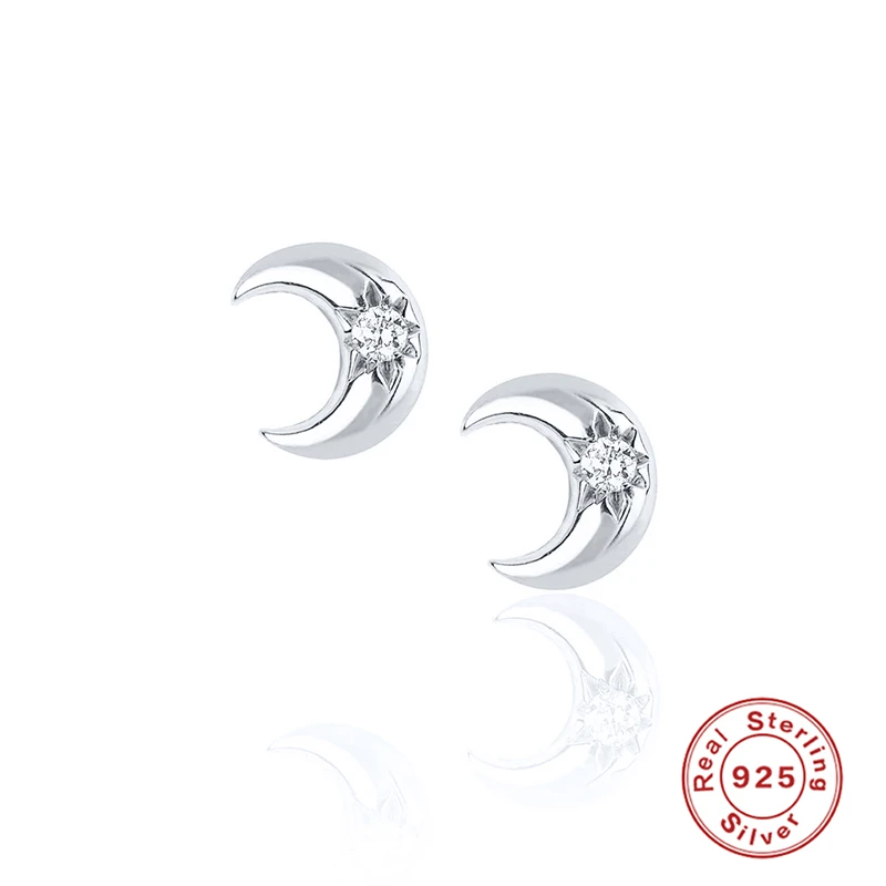 CANNER Reálne 925 Sterling Silver Stud Náušnice Pre Ženy Mini Mesiac Diamond Zirkón Piercing, Náušnice Earings Šperky Pendientes