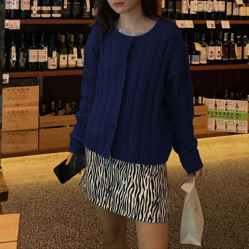 Cardigan Svetre Ženy Vintage Fialová Trendy Kórejský Zime Patria Dámy Knitwear Singel Svojim Populárne Voľné Dámske Oblečenie