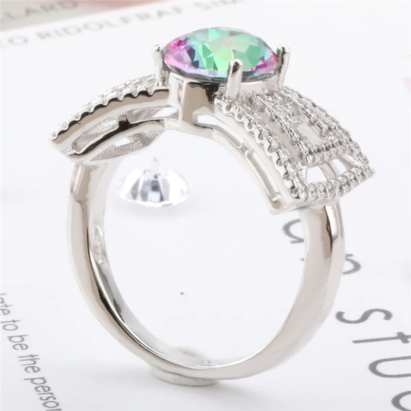 CC Luxusné Šperky Prstene Pre Ženy 925 Silver Farebné Tajomné Rainbow Cubic Zirconia Svadobné Svadobné Šperky Krúžok CC1604