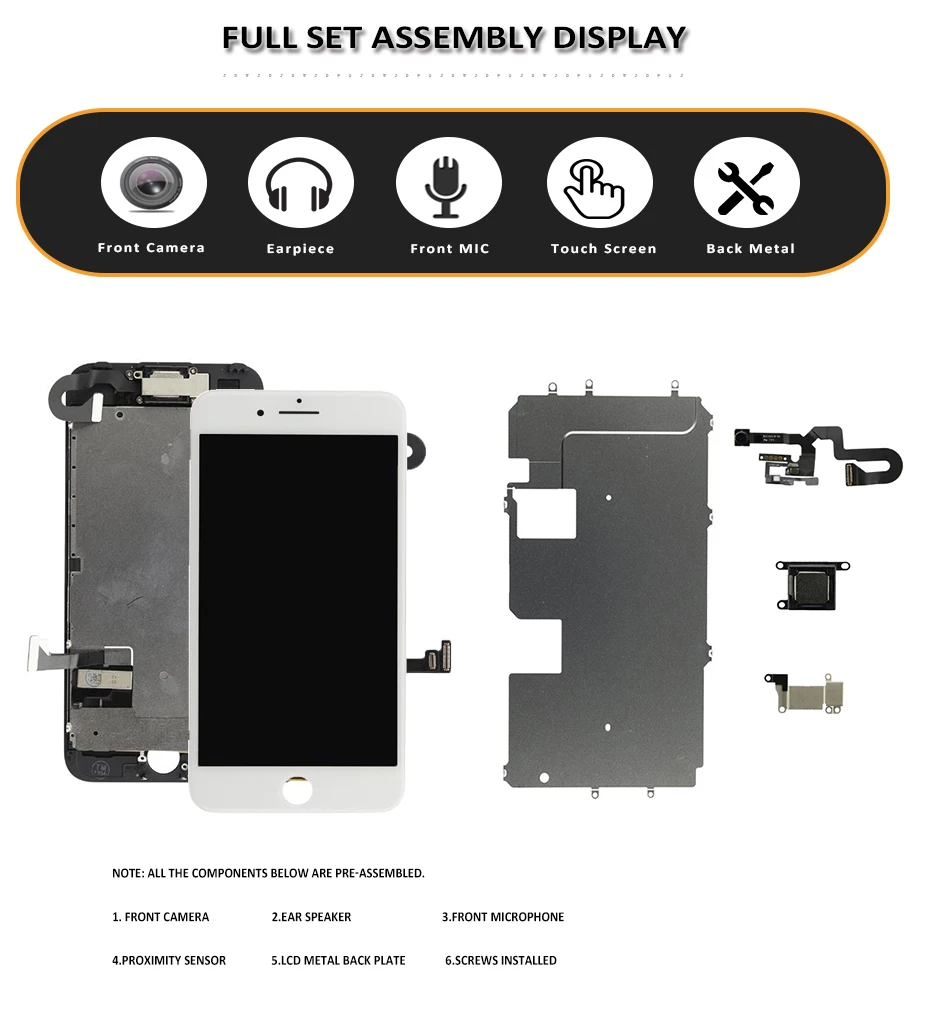 Celý Set Kompletný LCD displej pre iPhone 7G 8G 7 8 Plus LCD Kompletnú Montáž Displeja Dotykový Displej Digitalizátorom. Fotoaparát na Prednej strane Žiadne Tlačidlo Domov