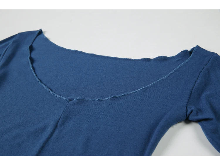 CHEERART 2 Ks Dlhý Rukáv Top Jeseň 2020 Mimo Ramenný T Shirt Ženy Modrá Bežné Tričko kórejský Módne Tee Jeseň 2020 Oblečenie