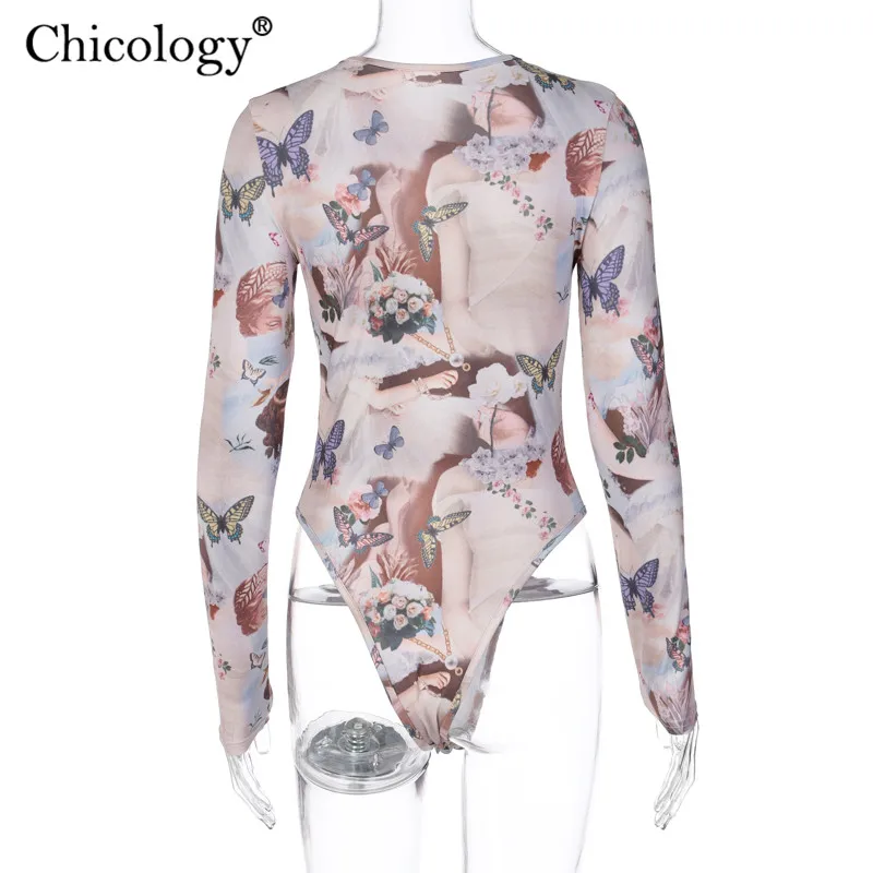 Chicology motýľ vintage 2020 módne kombinézu dlhý rukáv sexy bodycon klub žien v zime jeseň šaty lady streetwear tela