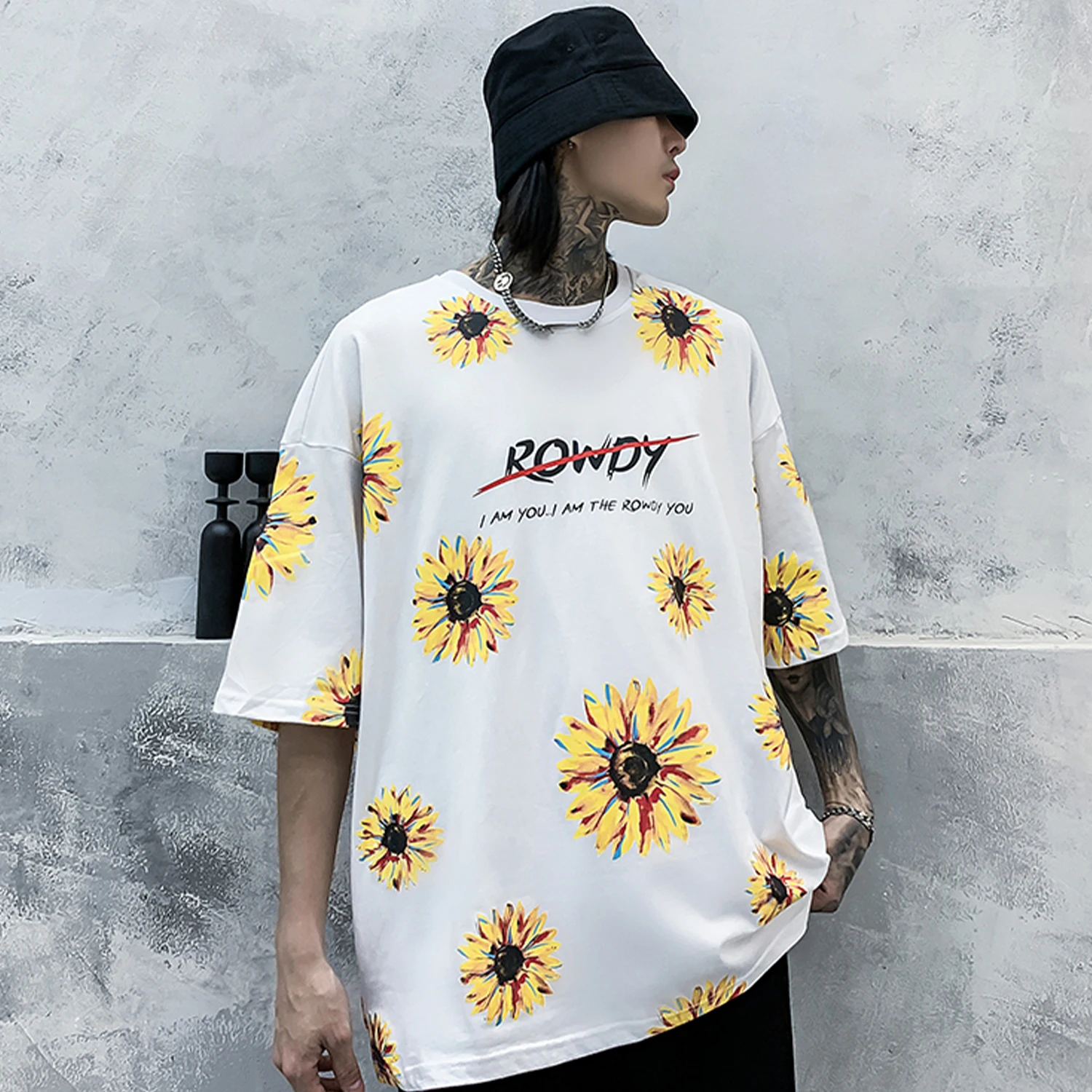 Chryzantéma Print T Shirt Mužov 2020 Hip Hop Harajuku Krátky Rukáv Fashion Streetwear Muž Bežné Bavlna Topy Tees