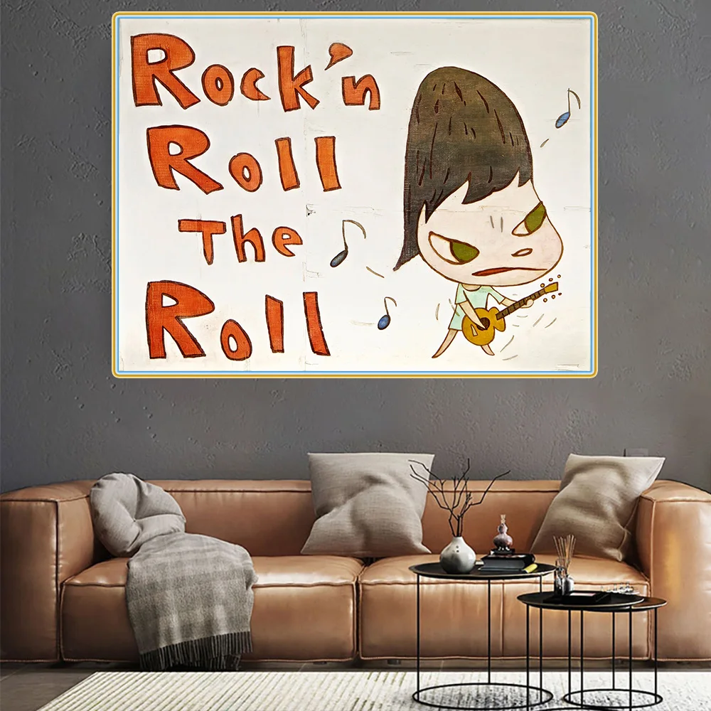 Citon Yoshitomo Nara《Rock ' n Roll Roll》Plátno Umenie olejomaľba Umelecké dielo, Obraz Moderné Steny výzdoba Domov Obývacej miestnosti Dekorácie