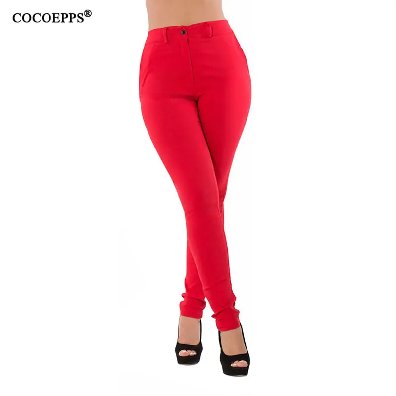 COCOEPPS 2020 Ženy Jeseň Zima Bežné Plus Veľkosť Pevných Ceruzkou Nohavice Vysoký Pás 3 Farby Dlhé Nohavice 5XL 6XL 7xl 8xl Ženy Nohavice