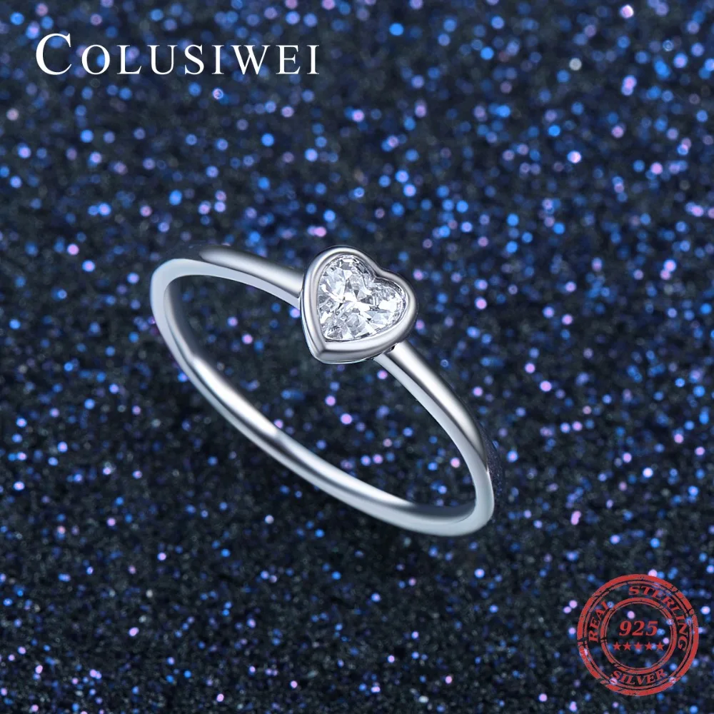 COLUSIWEI Reálne 925 Sterling Silver Jasné Srdce CZ Prstene Strieborné Prst Prsteň Pre Ženy Fashion Party, Svadobné šperky Anel