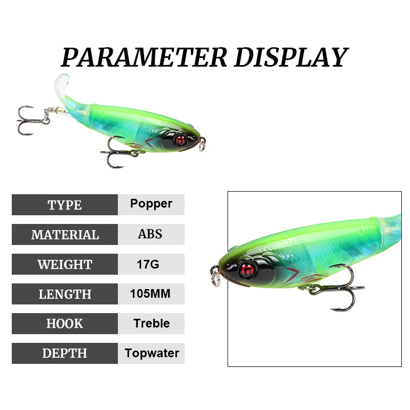 Crankers Whopper Popper 105mm 17g Topwater Rybárske Lure Ťažké, Umelé Návnady, 3D Oči Plopper Mäkké Rotujúce Chvost Riešiť pesca