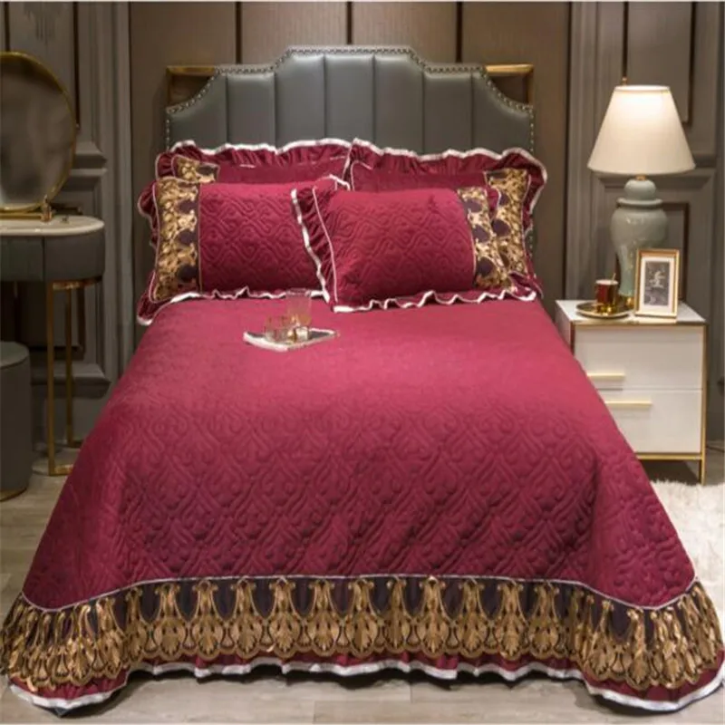 Crystal velvet rozprašovače na posteľ kryt luxusné 3ks prikrývky kráľovná veľkosti king size bedskirt farbou velvet posteľ list multi-štýl