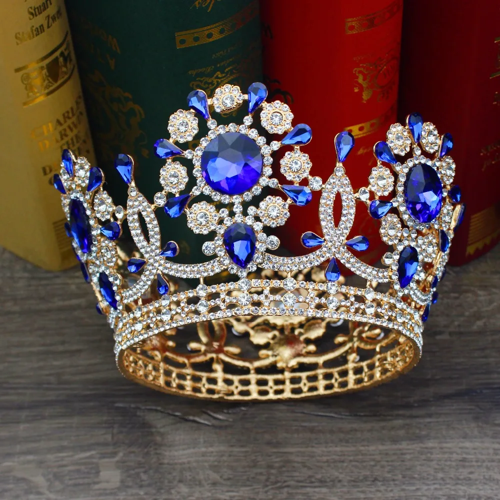 Crystal Zlatá Kráľovná Kráľ Koruny Nevesta Headpiece Ženy, Svadobné Svadobné Tiara Prom Diadem Vlasy Oranments Hlavu Príslušenstvo Šperky
