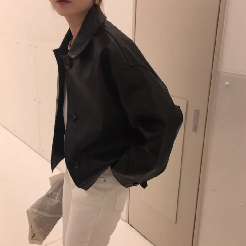 Cudzie Kitty Jeseň Nové Elegantné Módne Faux Kožené Univerzálne Kabát 2020 Ženy Dlhý Rukáv Lokomotíva Trend kórejský Krátky Kabát PU