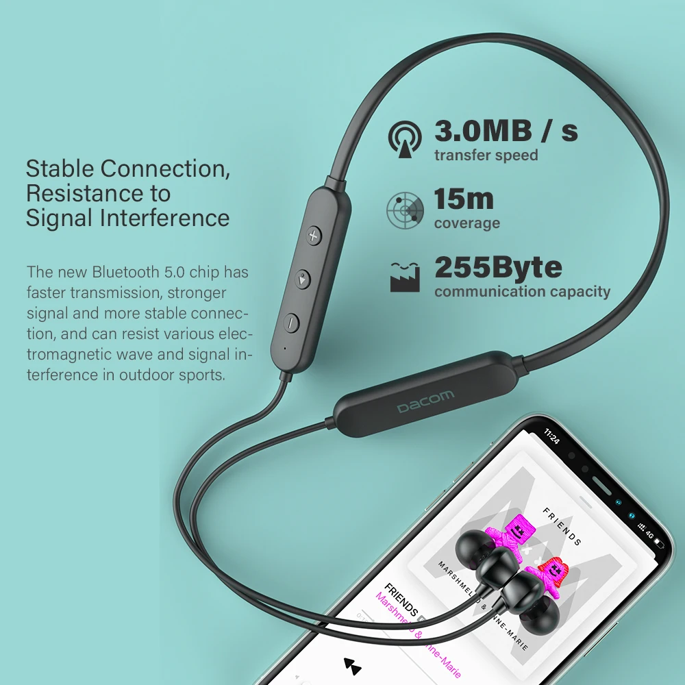 Dacom L03X Basy Neckband Bluetooth Slúchadlo Magnetické Športové Nepremokavé Bezdrôtové Slúchadlá in-ear Headset s Mikrofónom Pre iOS Xiao