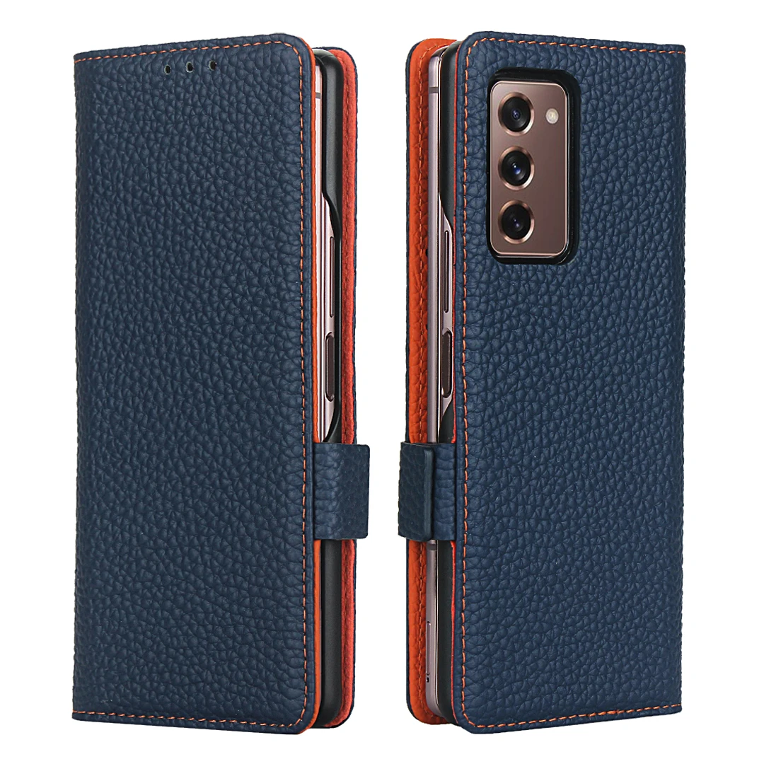Deluxe Peňaženky obal pre Samsung Galaxy Z Fold2 5G / Z Fold 2 5G Originálne Kožené puzdro Flip Cover Real Skin Telefón Tašky