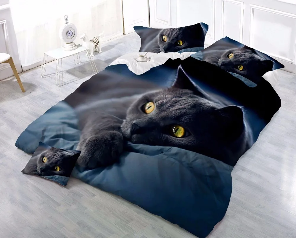 Deti 3D Black Cat vzor(Existujú niekoľkonásobné opakovanie vzory ako na obrázku) posteľná bielizeň Sady 2/3/4pcs Posteľ Nastaviť